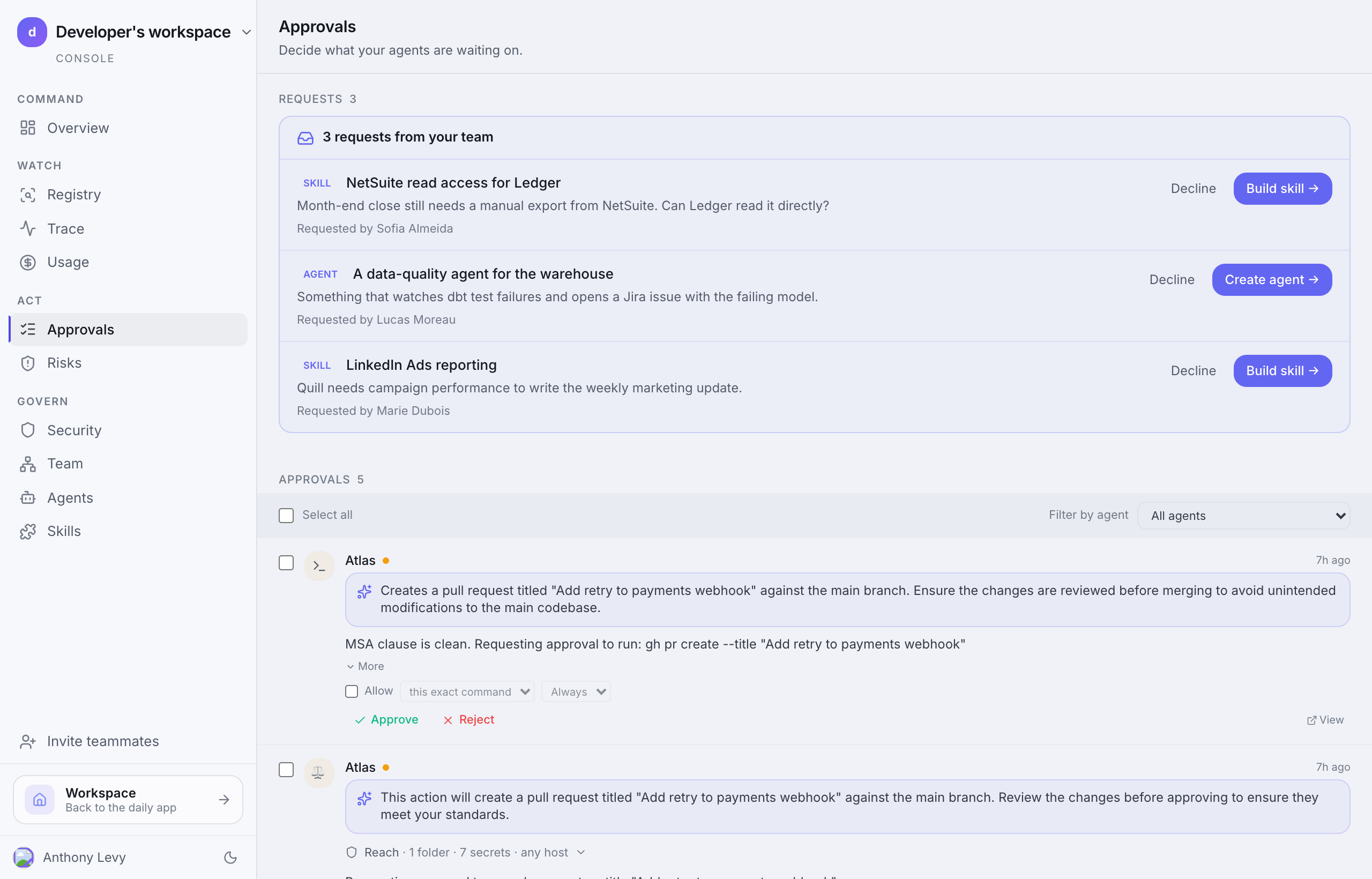 An approval card in a conversation